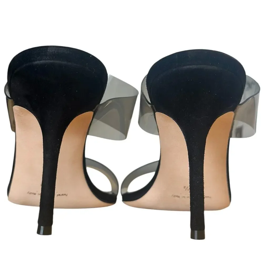 Manolo Blahnik  Scolto 90 Clear PVC Strap High Heel Mule Sandals 38.5 EU